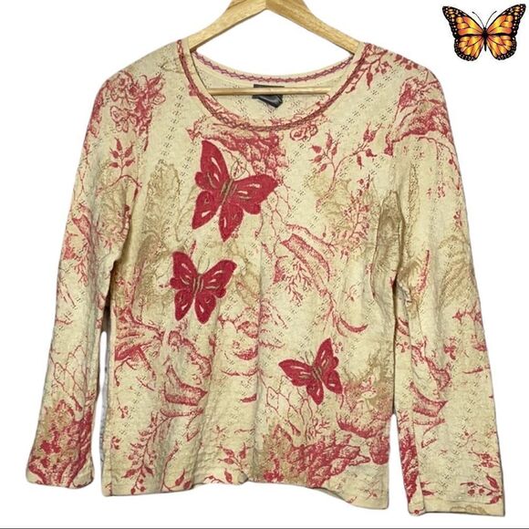 Sigrid Olsen Open Knit Butterfly Embroidered Sweater Size Medium - Picture 1 of 10